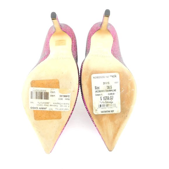 JIMMY CHOO Jazzberry Fuchsia Purple Sparkle Crystal Encrusted Heel Pumps 38.5 - Picture 9 of 12
